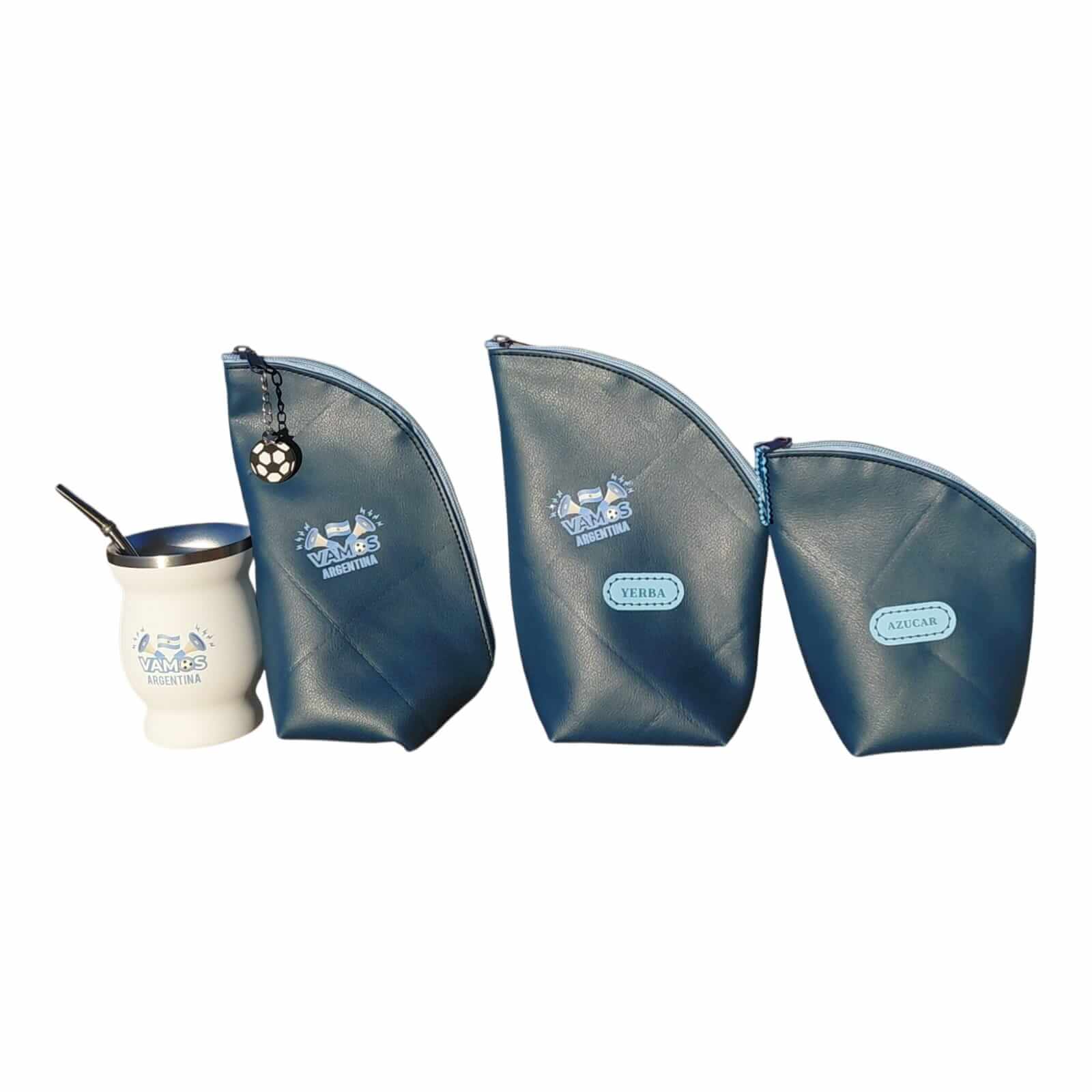 Set Matero Cuero Ecológico Azul + Mate